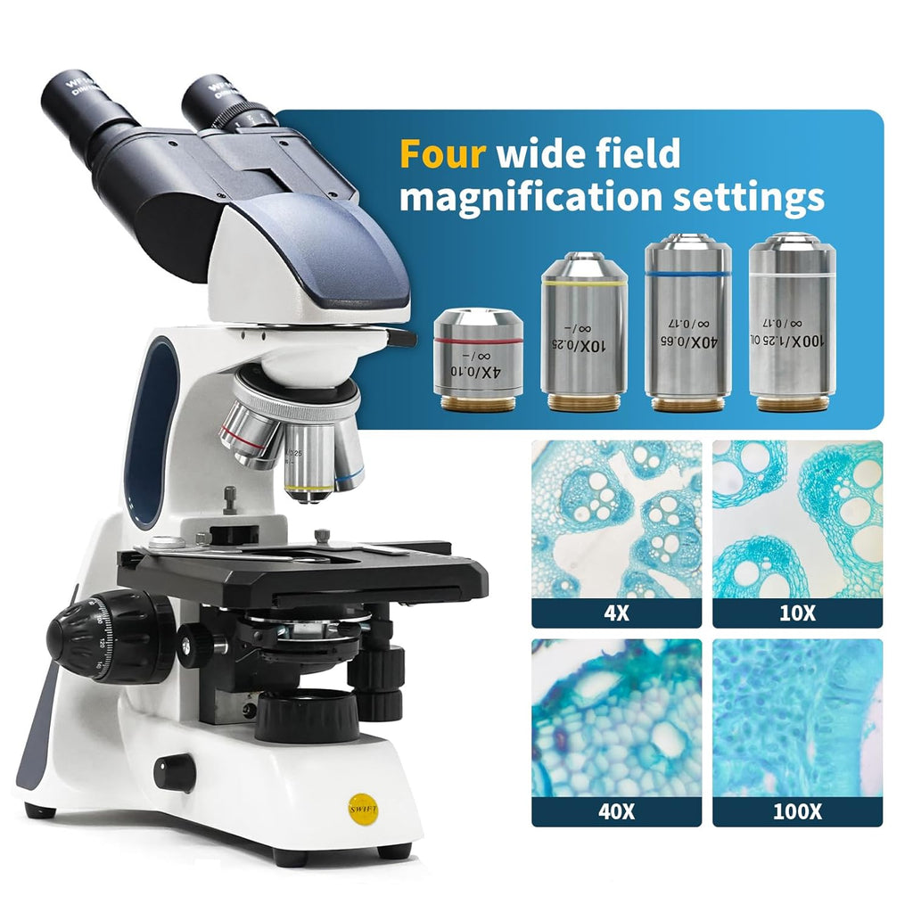 Swift SW400 Compound Binocular Microscope, 40X-2500X Magnification, In ...