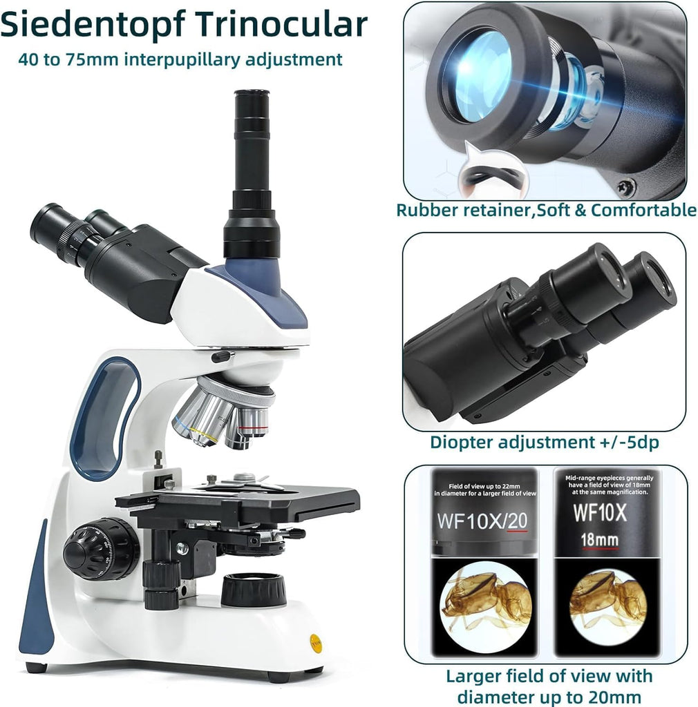Swift Instruments Microscope SWIFT SW400 Trinocular Compound Microscope 40X-2500X, Infinity-Correct ...