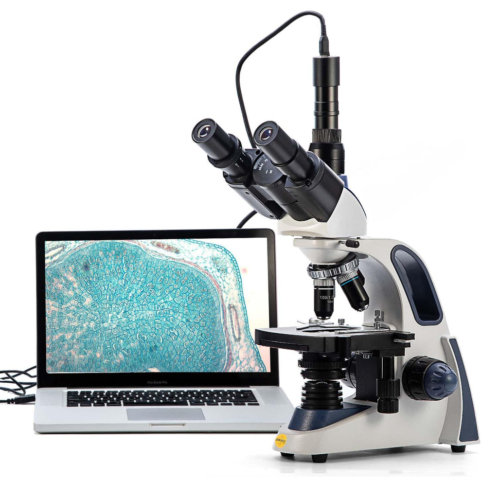 Swift SW380T 40X-2500X Research-Grade Trinocular Compound Lab Microscope  with 1.3mp Camera and Software Windows and Mac Compatible and Slides