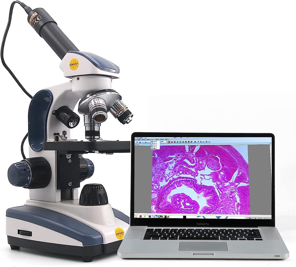Swift Compound Monocular Microscope SW200DL with 40X-1000X Magnification,  Cordless Capability for Student Beginner,5MP Camera and Software Windows  and 